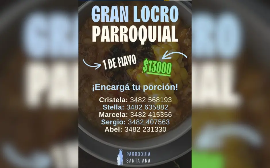 La Parroquia Santa Ana organiza un Gran Locro para el 1 de mayo