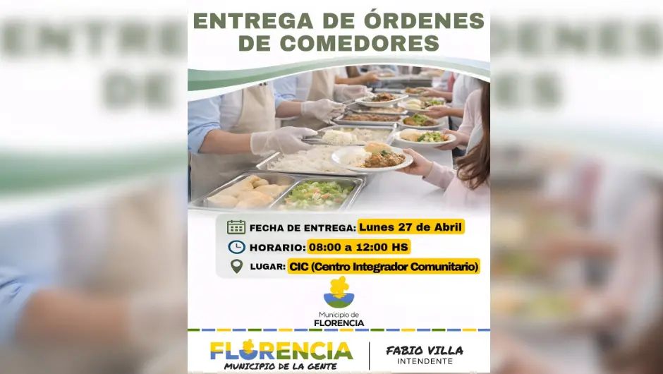 Entrega de órdenes de comedores en el CIC de Florencia