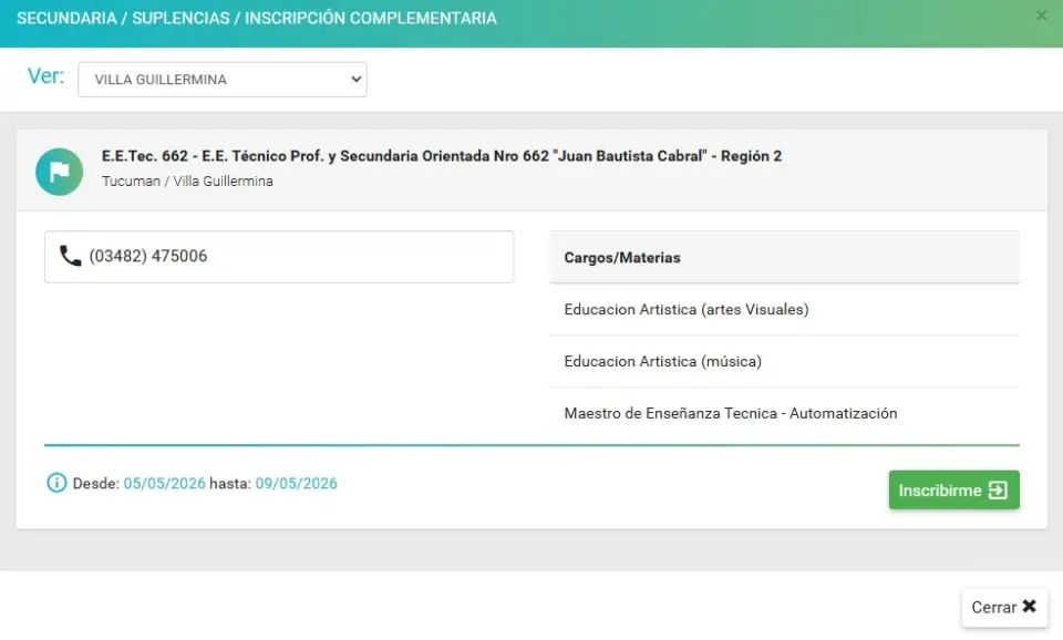 Abren inscripción complementaria para suplencias en la Escuela Técnica Nº 662 de Villa Guillermina