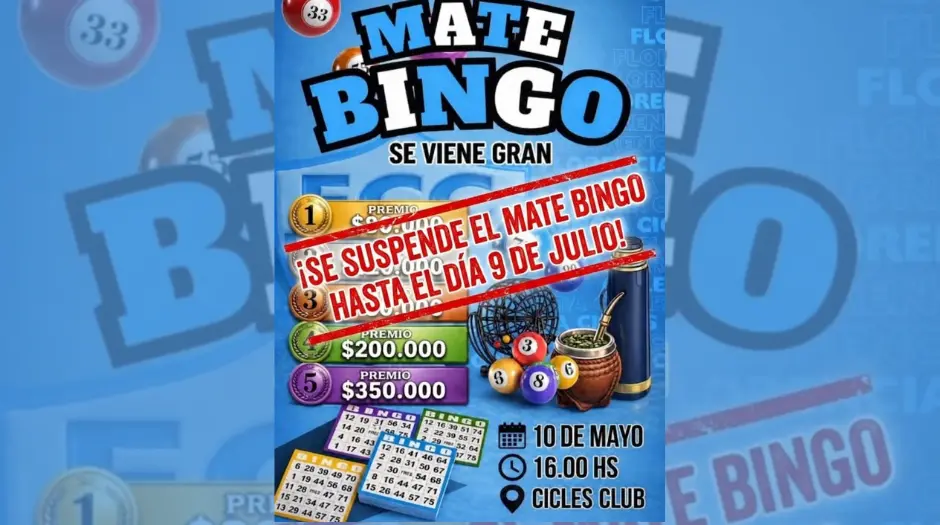 El Cicles Club Florencia suspende el Mate Bingo y lo reprograma para el 9 de julio