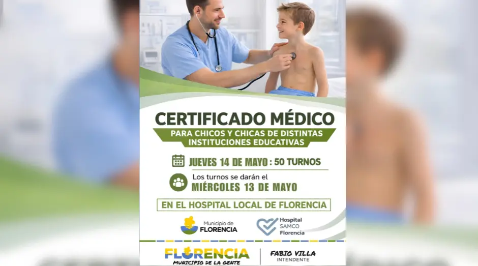 El Hospital de Florencia otorgará turnos para certificados médicos escolares