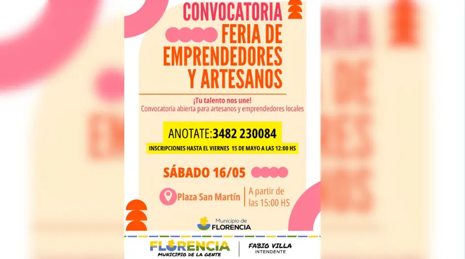 Convocatoria a artesanos y emprendedores para una nueva feria en la plaza San Martín
