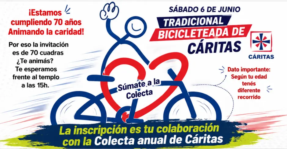 Cáritas celebra sus 70 años con la tradicional bicicleteada