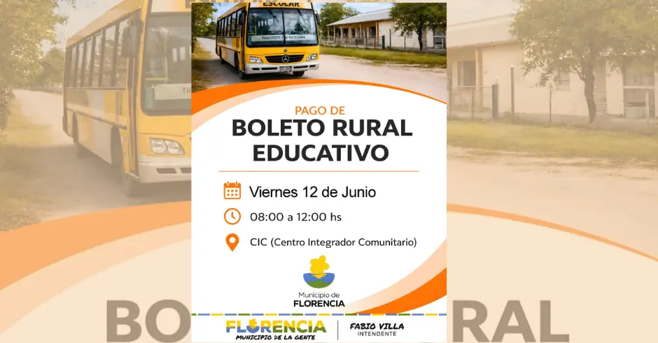 El Municipio de Florencia convoca al pago del Boleto Rural Educativo