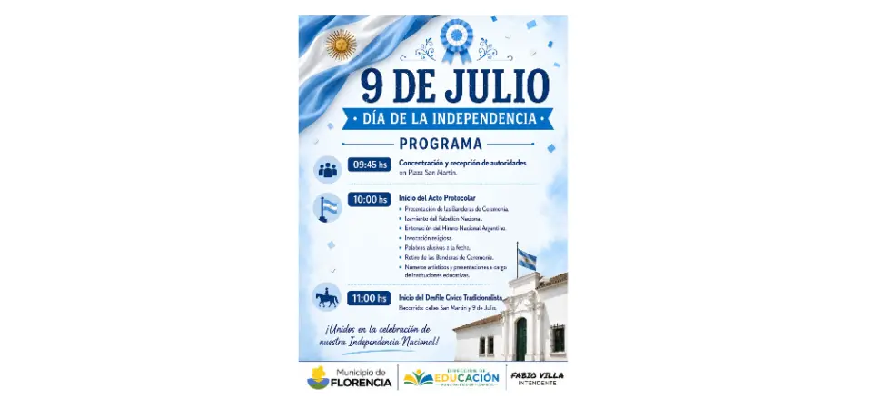 El Intendente de Florencia invita al acto oficial del 9 de Julio